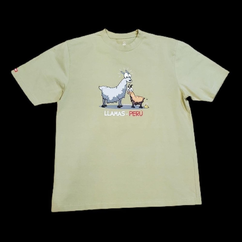 Women's Size Large Perucho Llama Mint Green Graphic Novelty Short Sleeve Tee